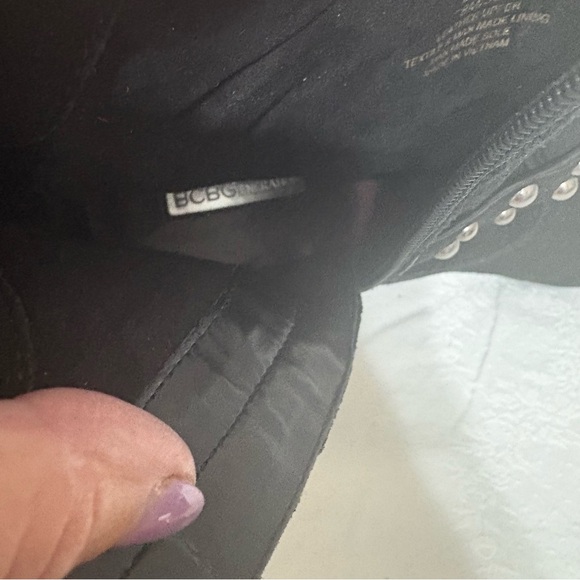 BCBGeneration Lokki ankle bootie in black suede with studded straps. Size 8 - Picture 10 of 11